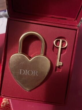 Dior Gold Heart Padlock and Key Set